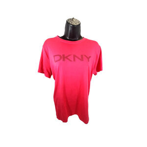 DKNY Sport Logo Crew Neck Red T-Shirt Cotton Blend Large NWT